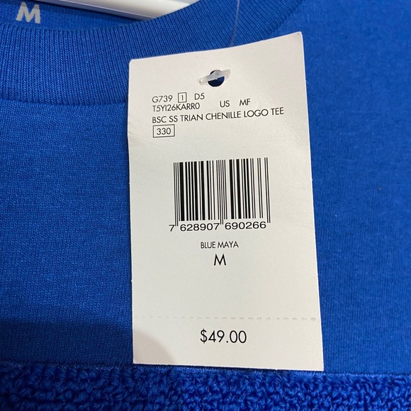 GUESS Los Angeles Men's M Blue Maya Chenille Triangle Logo T-Shirt Crew Neck NWT - Picture 4 of 7